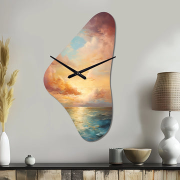Ocean Sunset Celestial Symphony - Asymmetric Metal Wall Clock
